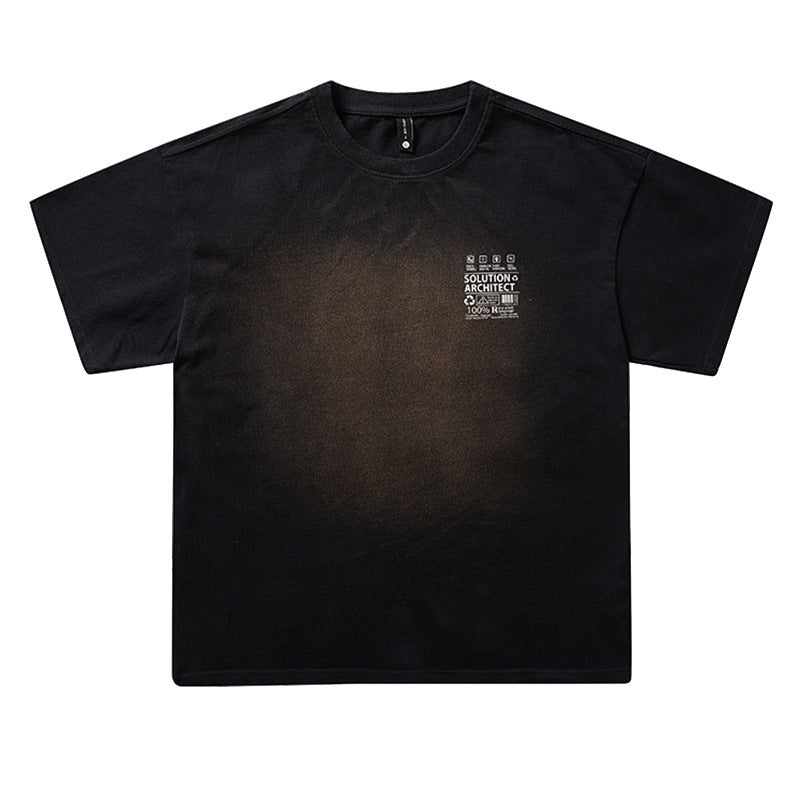 Retro Washed-print Short-sleeve T-shirt
