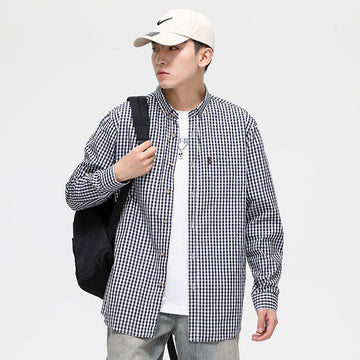 Breathable Cotton Plaid Shirt For Men Casual Slim-fit Top