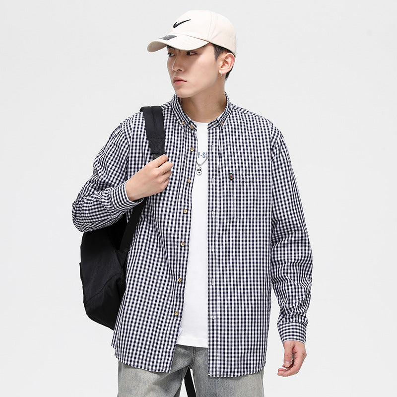 Breathable Cotton Plaid Shirt For Men Casual Slim-fit Top