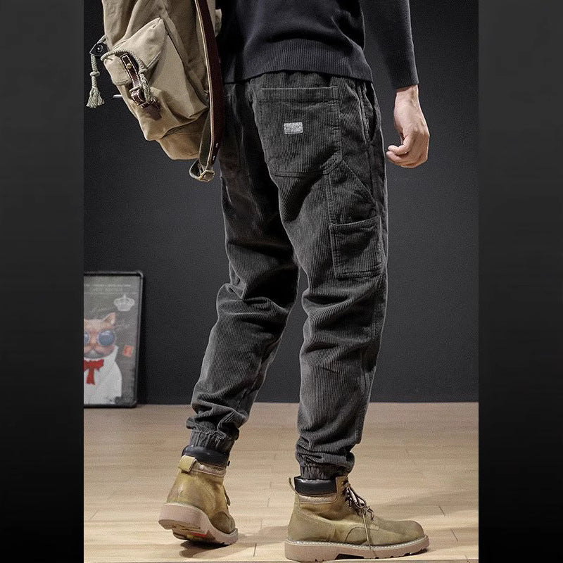 Mens Casual Loose-fitting Plus-size Corduroy Trousers
