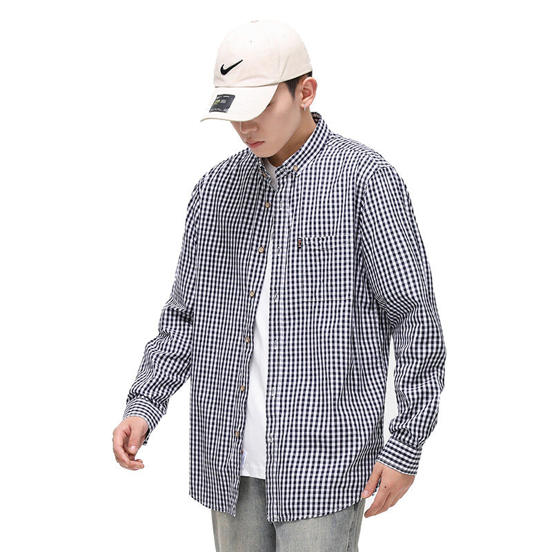 Breathable Cotton Plaid Shirt For Men Casual Slim-fit Top
