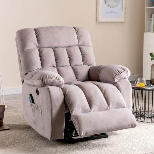 Electric Power Lift Recliner Chair Sofa With Massage And Heat For Elderly 2 Side Pockets USB Ports Single Recliner Chairs For Living Room Overstuffed Breathable Fabric Reclining